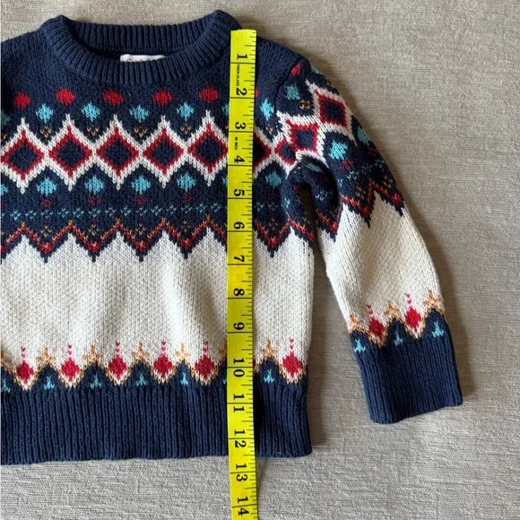 Cat & Jack Baby Boy Fair Isle Sweater 12M Navy Cream Red Winter Knit Pullover - Picture 6 of 6